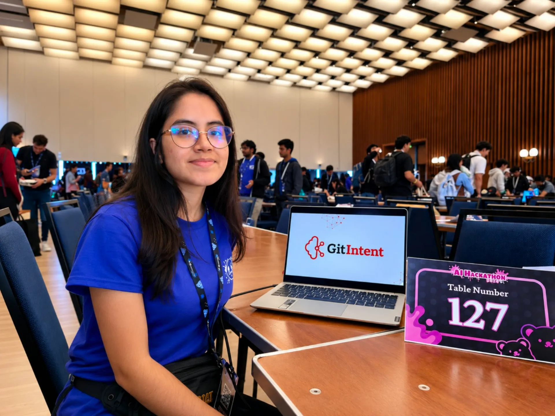 LEAD UTP representative with the GitIntent project at their table at the UC Berkeley AI Hackathon